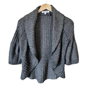 ELIZABETH AND JAMES Gray Open Bolero Sweater Ribbed Knit Cardigan Wool XS EUC